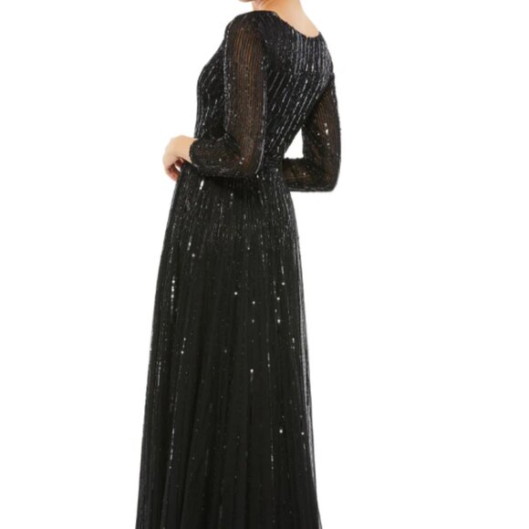MAC DUGGAL 4977 SEQUINED V-NECK ILLUSIONS A-LINE BLACK GOWN sz 14 - Picture 5 of 6